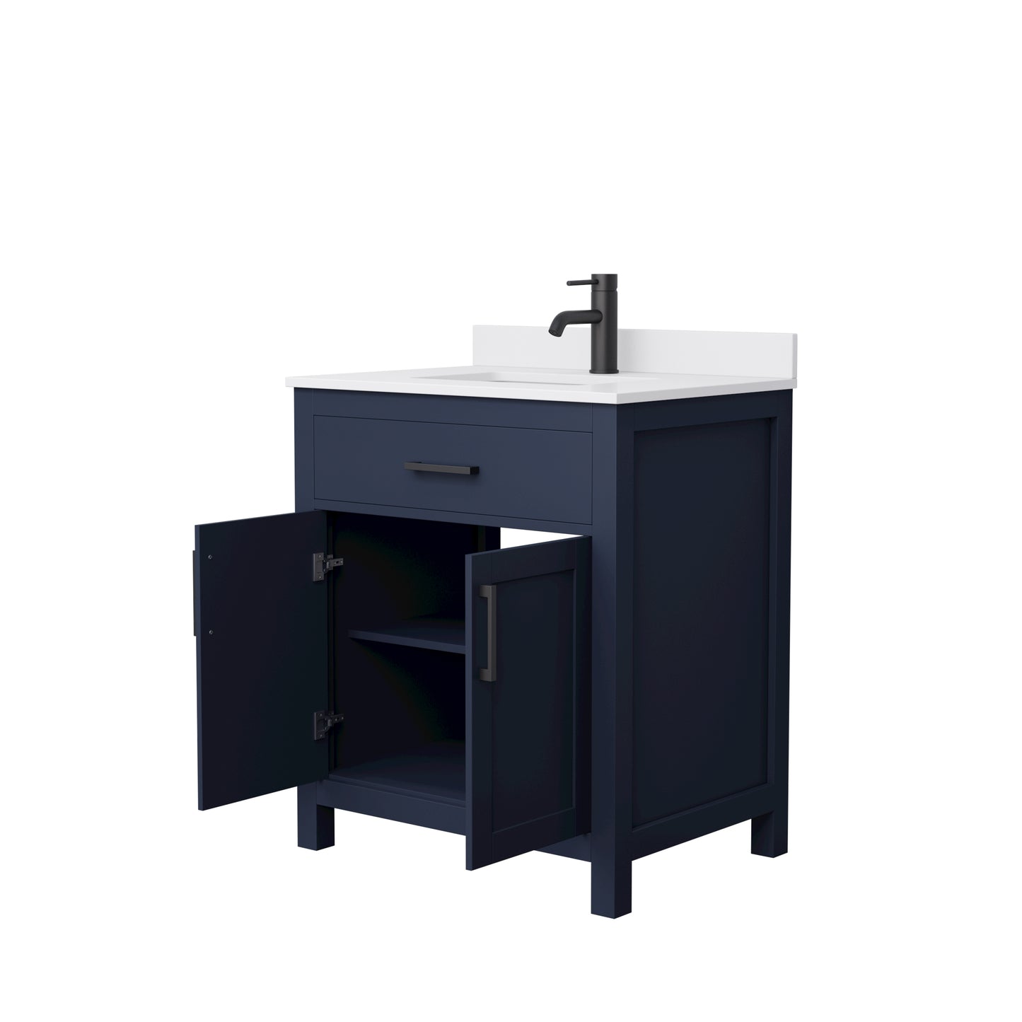 Beckett 30" Single Vanity in Dark Blue, White Cultured Marble Top, Black Trim