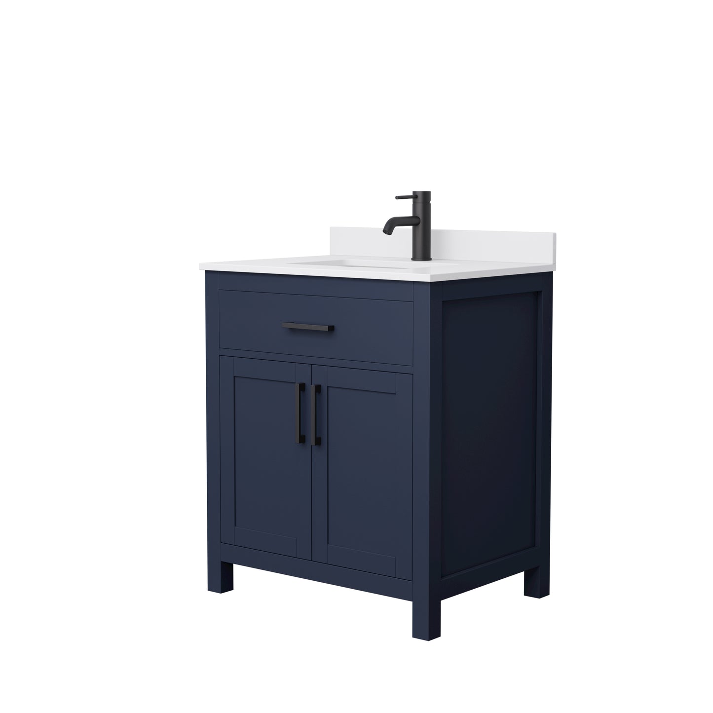 Beckett 30" Single Vanity in Dark Blue, White Cultured Marble Top, Black Trim