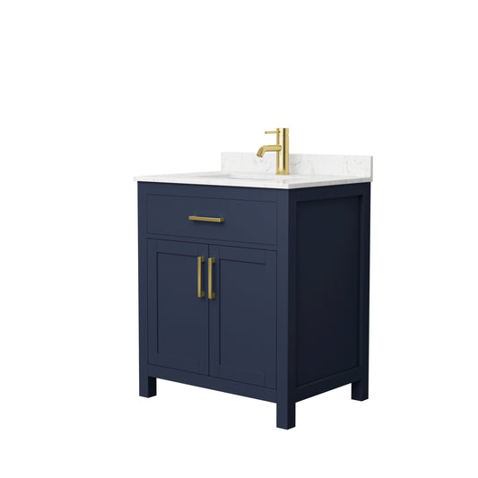 Beckett 30" Single Vanity in Dark Blue, Carrara Cultured Marble Top, Gold Trim
