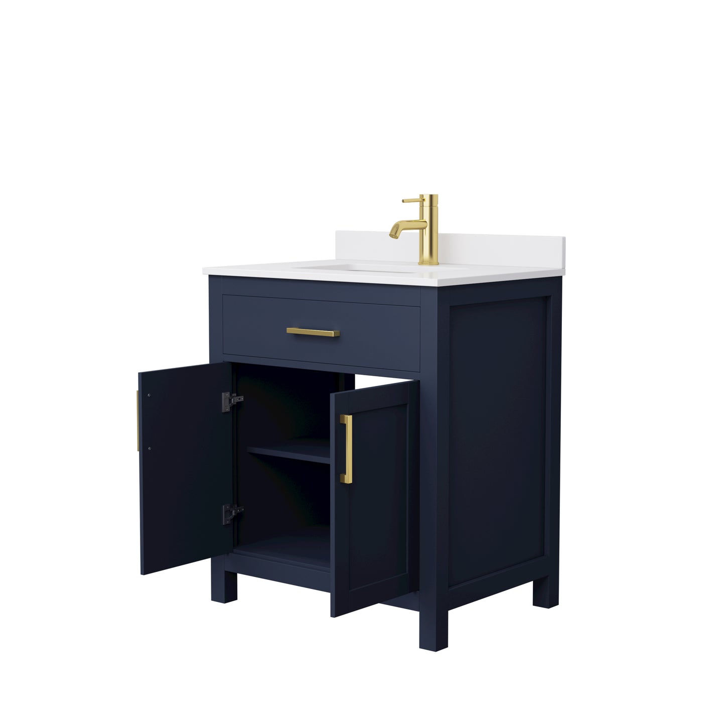 Beckett 30" Single Vanity in Dark Blue, White Cultured Marble Top, Gold Trim