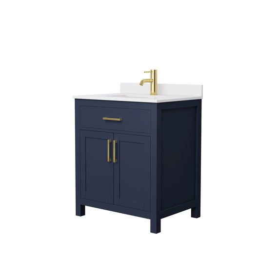 Beckett 30" Single Vanity in Dark Blue, White Cultured Marble Top, Gold Trim