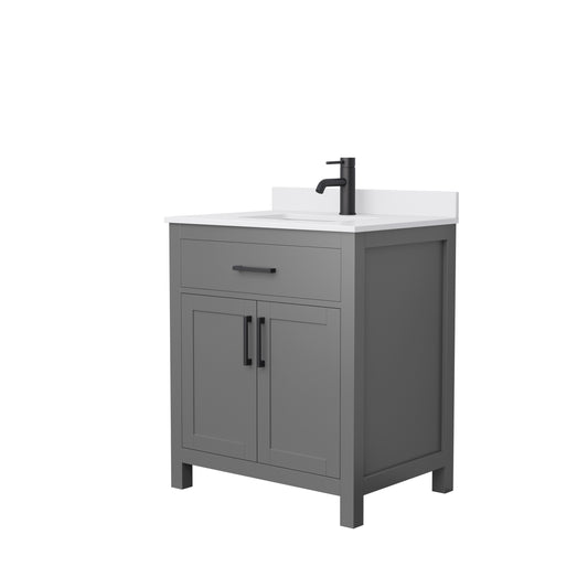 Beckett 30" Single Vanity in Dark Gray, White Cultured Marble Top, Black Trim