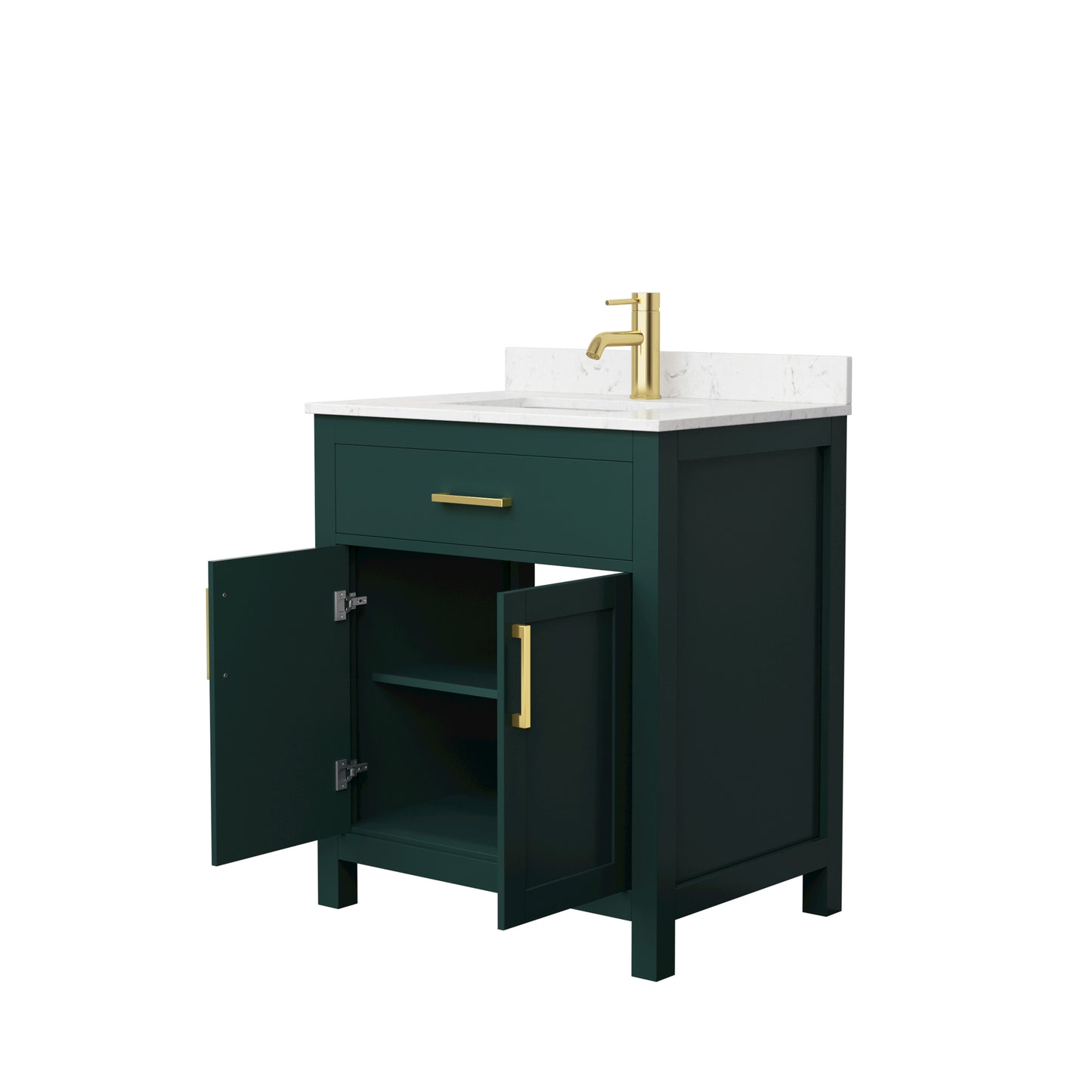 Beckett 30" Single Vanity in Green, Carrara Cultured Marble Top, Gold Trim