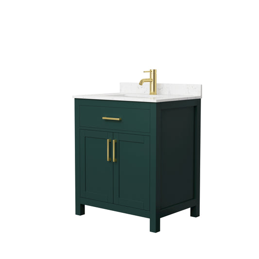 Beckett 30" Single Vanity in Green, Carrara Cultured Marble Top, Gold Trim