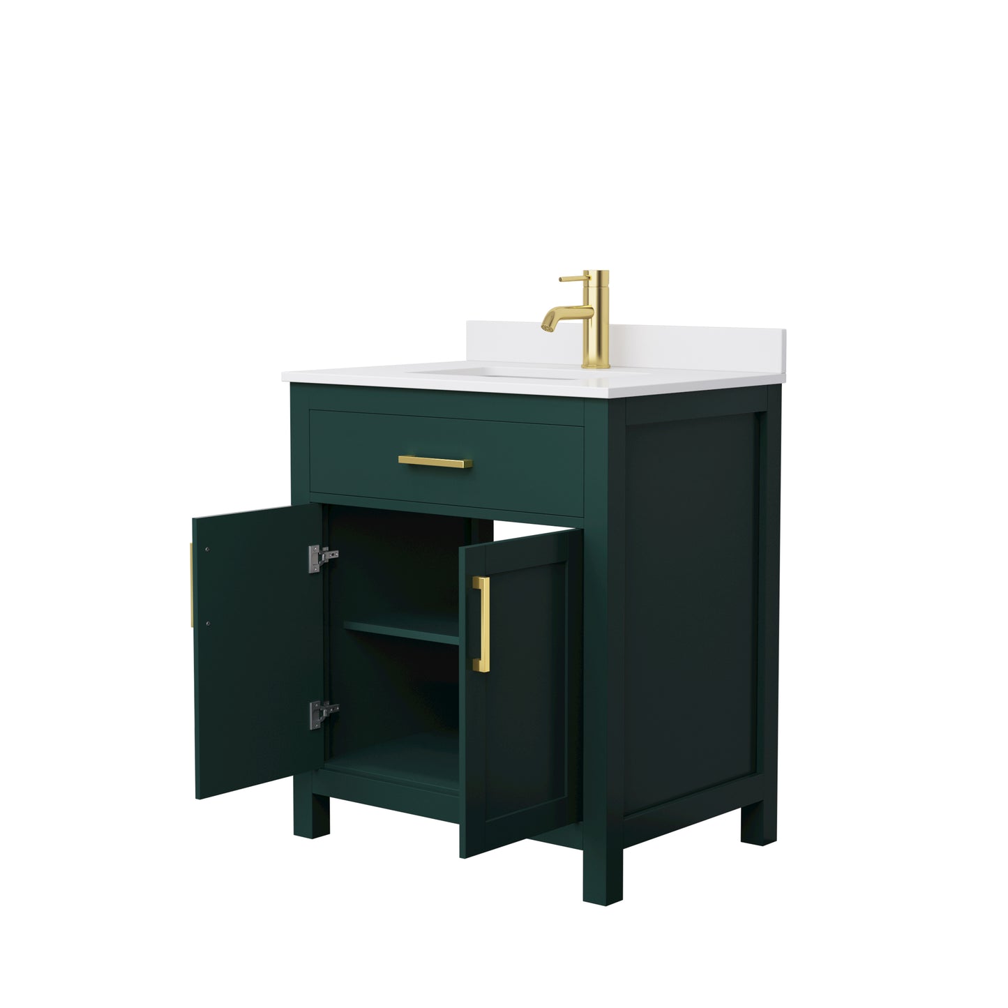 Beckett 30" Single Vanity in Green, White Cultured Marble Top, Gold Trim