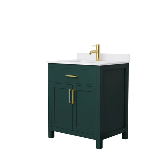 Beckett 30" Single Vanity in Green, White Cultured Marble Top, Gold Trim