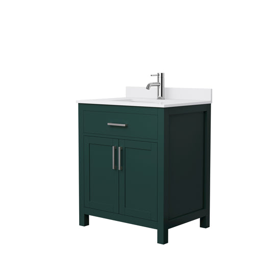 Beckett 30" Single Vanity in Green, White Cultured Marble Top, Nickel Trim