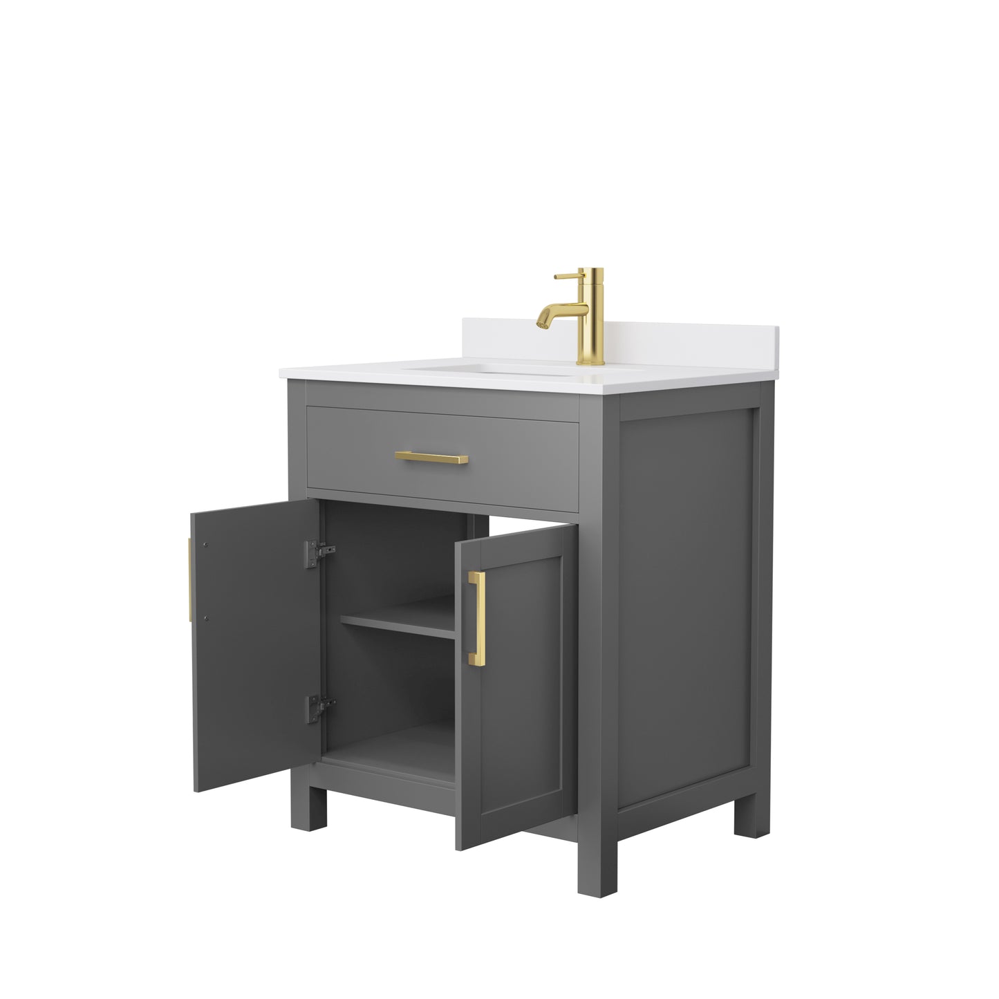 Beckett 30" Single Vanity in Dark Gray, White Cultured Marble Top, Gold Trim