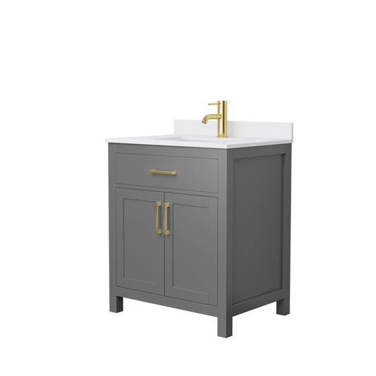 Beckett 30" Single Vanity in Dark Gray, White Cultured Marble Top, Gold Trim