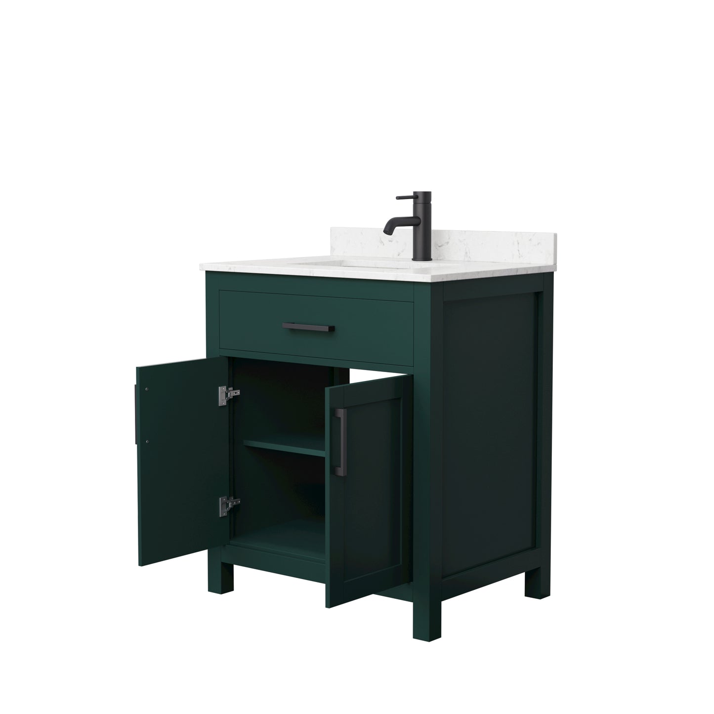 Beckett 30" Single Vanity in Green, Carrara Cultured Marble Top, Black Trim