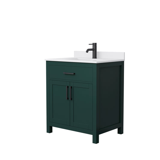 Beckett 30" Single Vanity in Green, White Cultured Marble Top, Black Trim