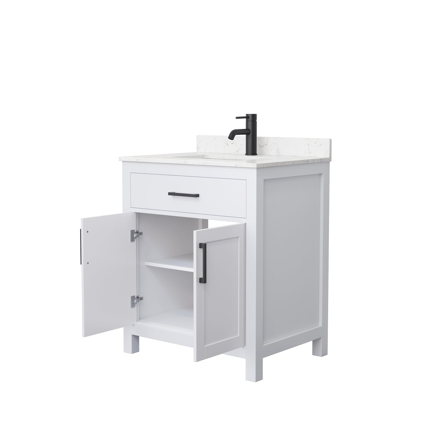 Beckett 30" Single Vanity in White, Carrara Cultured Marble Top, Black Trim