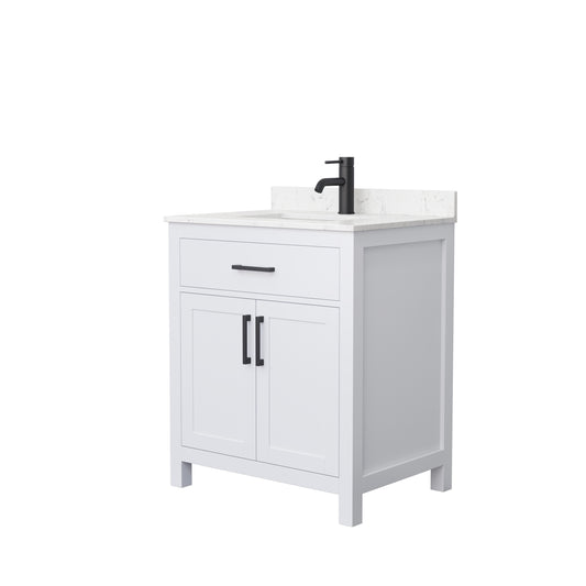 Beckett 30" Single Vanity in White, Carrara Cultured Marble Top, Black Trim