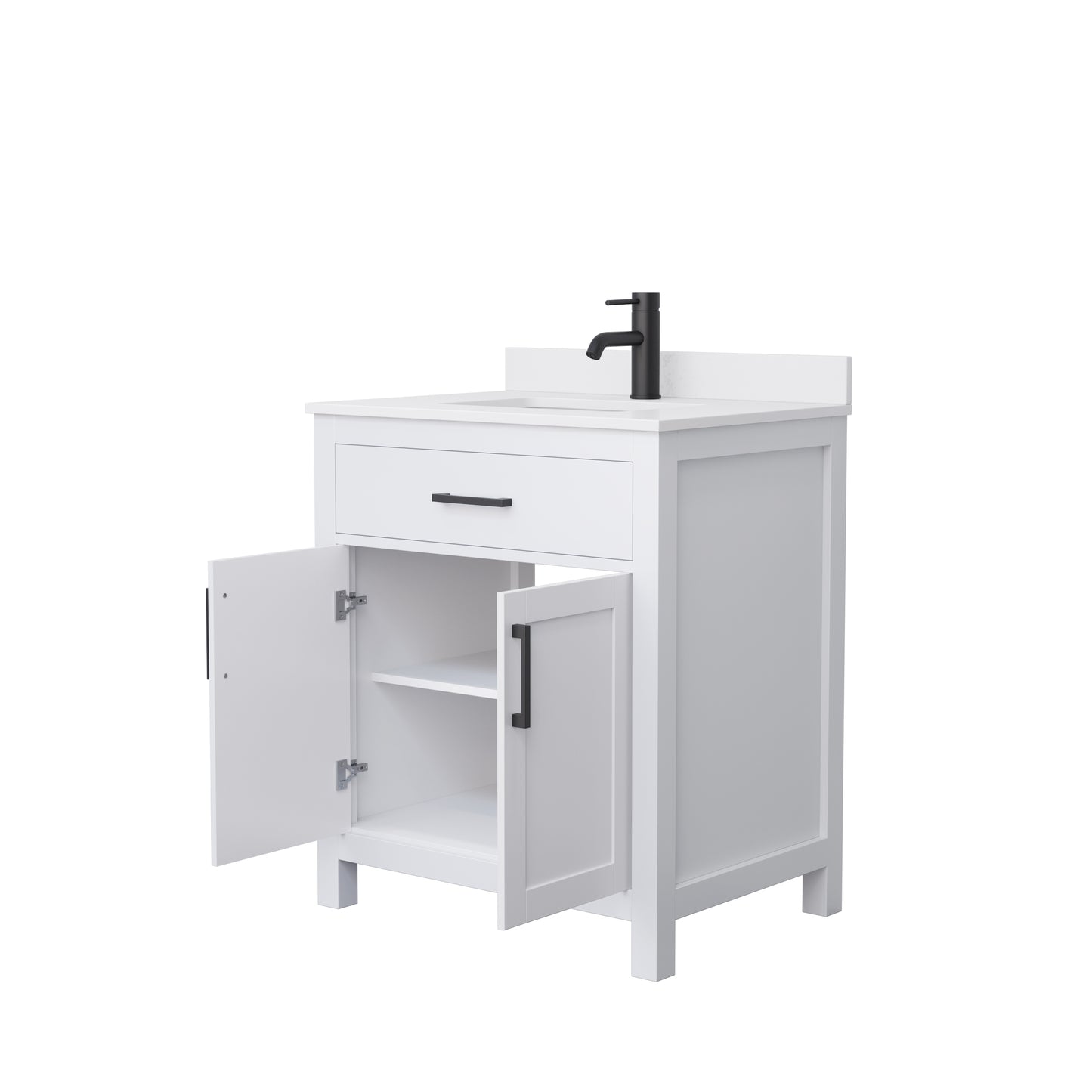 Beckett 30" Single Vanity in White, White Cultured Marble Top, Black Trim