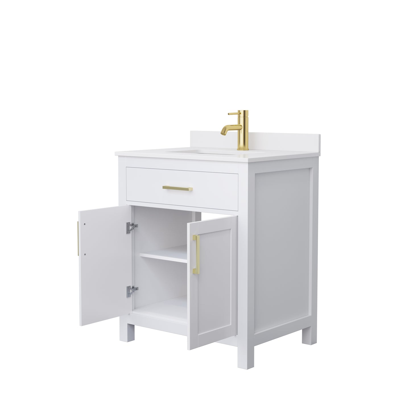 Beckett 30" Single Vanity in White, White Cultured Marble Top, Gold Trim