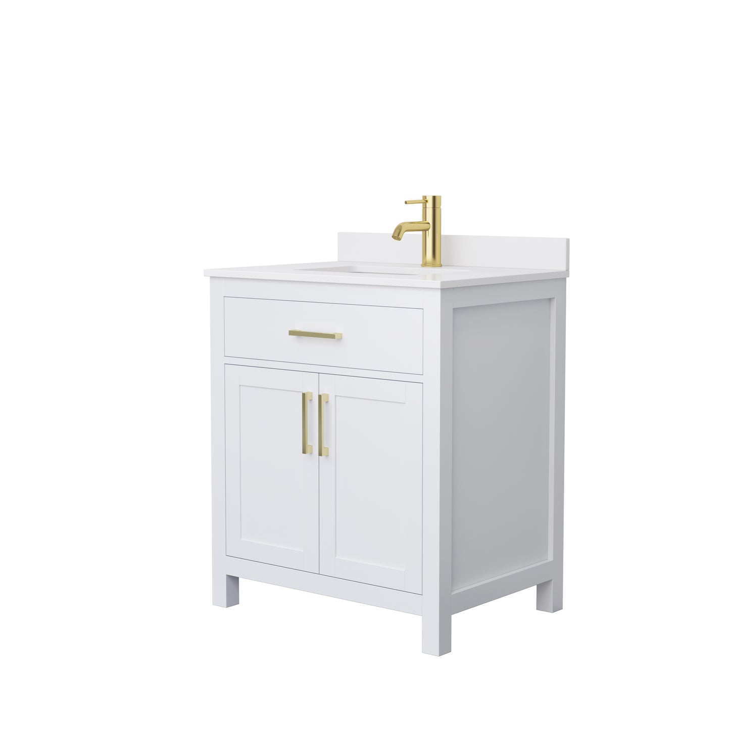 Beckett 30" Single Vanity in White, White Cultured Marble Top, Gold Trim