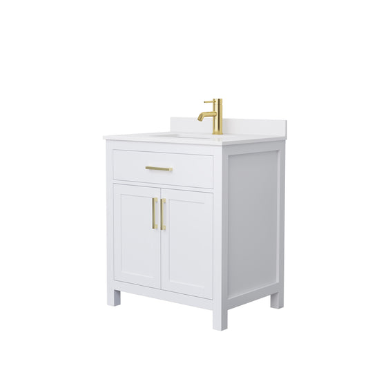 Beckett 30" Single Vanity in White, White Cultured Marble Top, Gold Trim