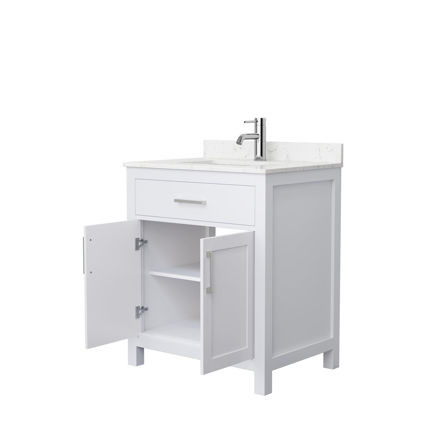 Beckett 30" Single Vanity in White, Carrara Cultured Marble Top, Nickel Trim