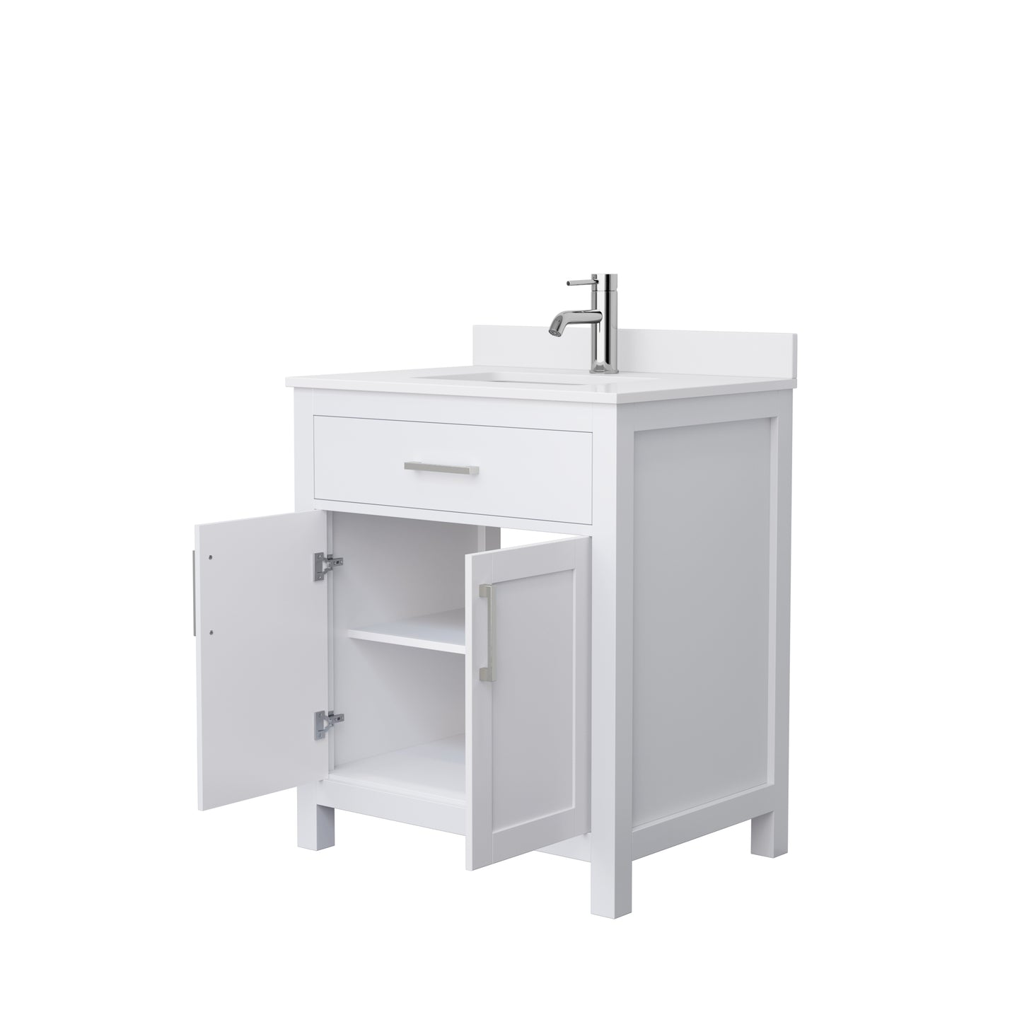Beckett 30" Single Vanity in White, White Cultured Marble Top, Nickel Trim