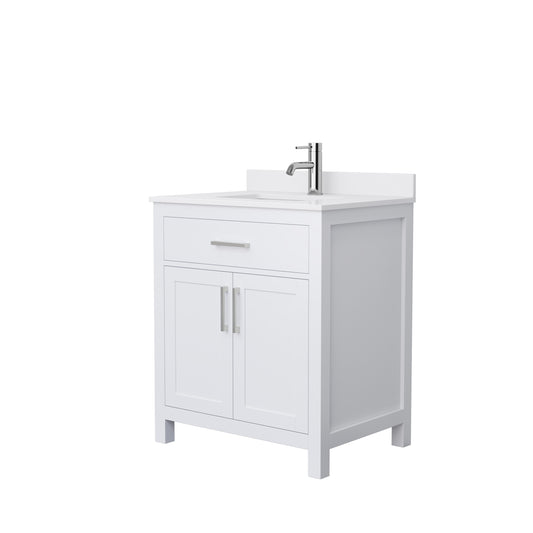 Beckett 30" Single Vanity in White, White Cultured Marble Top, Nickel Trim