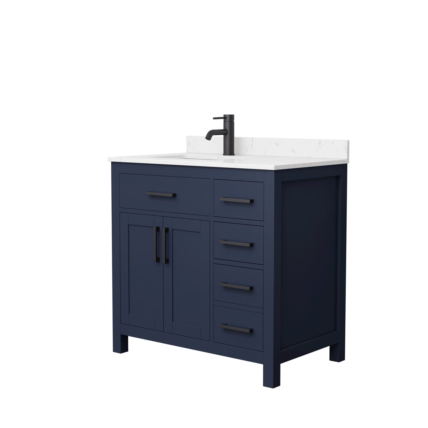 Beckett 36" Single Vanity in Dark Blue, Carrara Cultured Marble Top, Black Trim