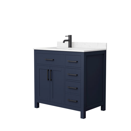 Beckett 36" Single Vanity in Dark Blue, Carrara Cultured Marble Top, Black Trim