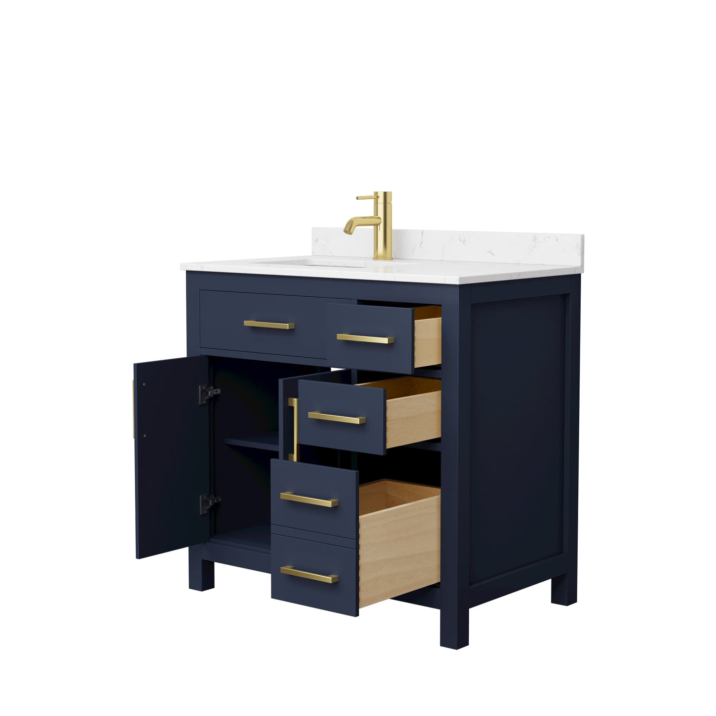 Beckett 36" Single Vanity in Dark Blue, Carrara Cultured Marble Top, Gold Trim
