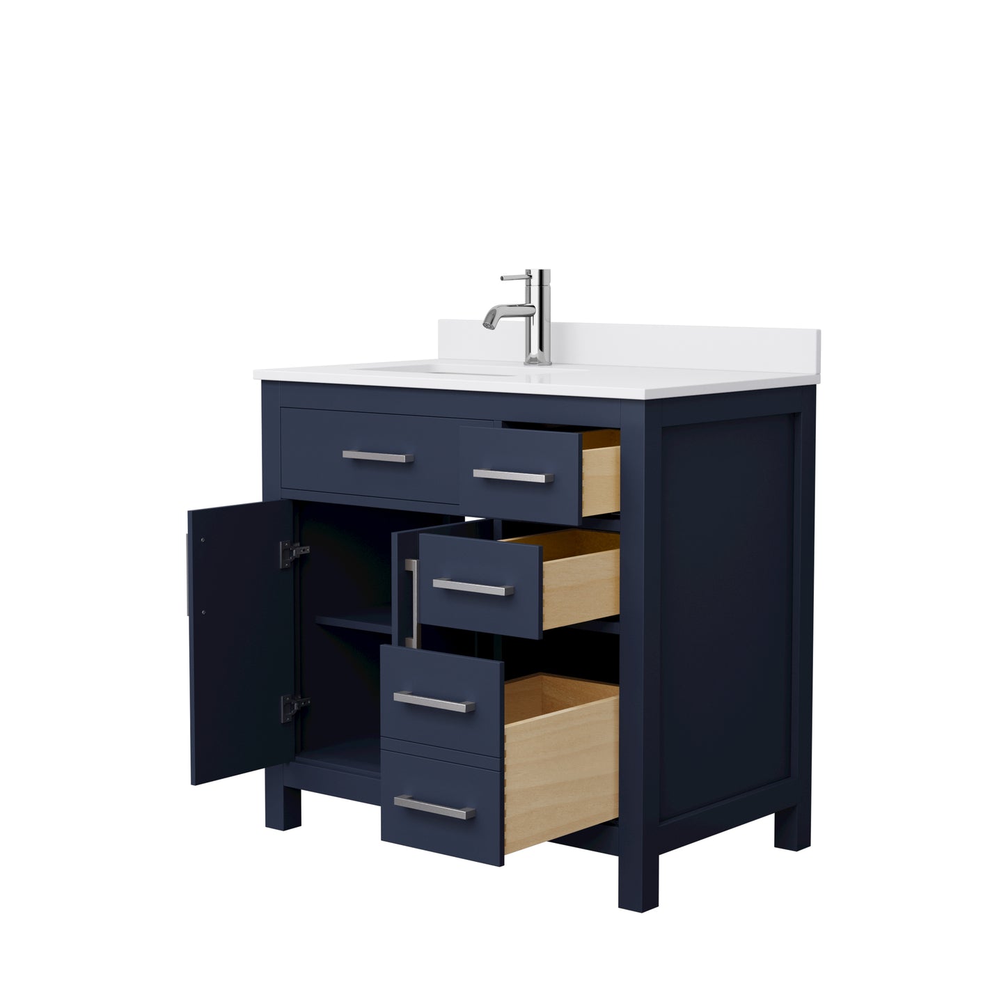 Beckett 36" Single Vanity in Dark Blue, White Cultured Marble Top, Nickel Trim