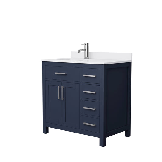Beckett 36" Single Vanity in Dark Blue, White Cultured Marble Top, Nickel Trim