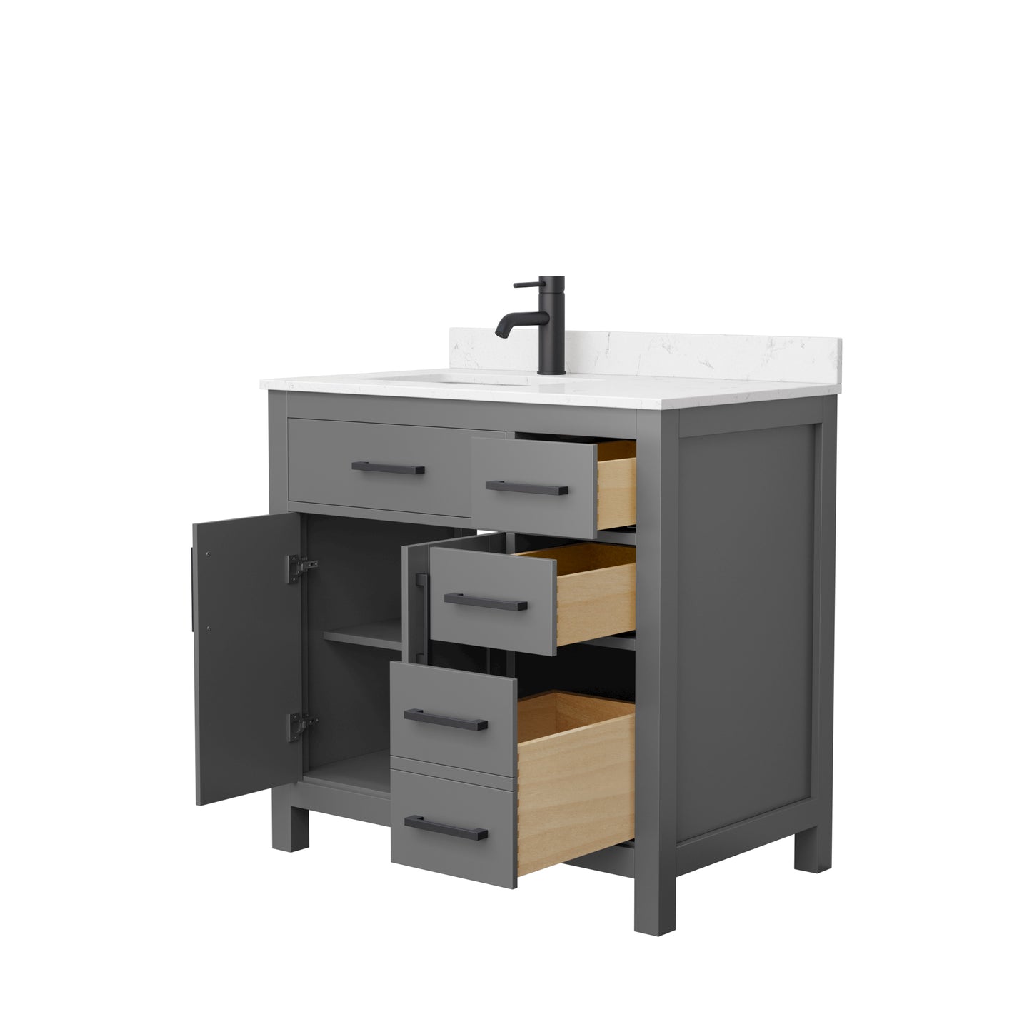Beckett 36" Single Vanity in Dark Gray, Carrara Cultured Marble Top, Black Trim