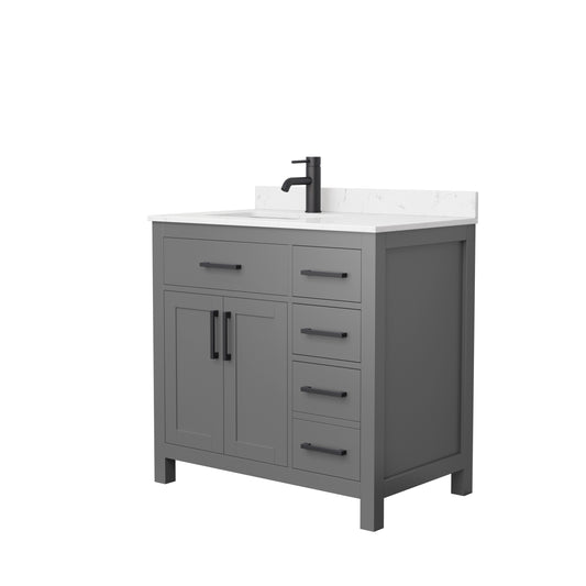 Beckett 36" Single Vanity in Dark Gray, Carrara Cultured Marble Top, Black Trim