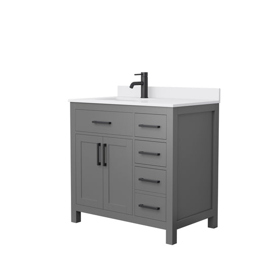Beckett 36" Single Vanity in Dark Gray, White Cultured Marble Top, Black Trim