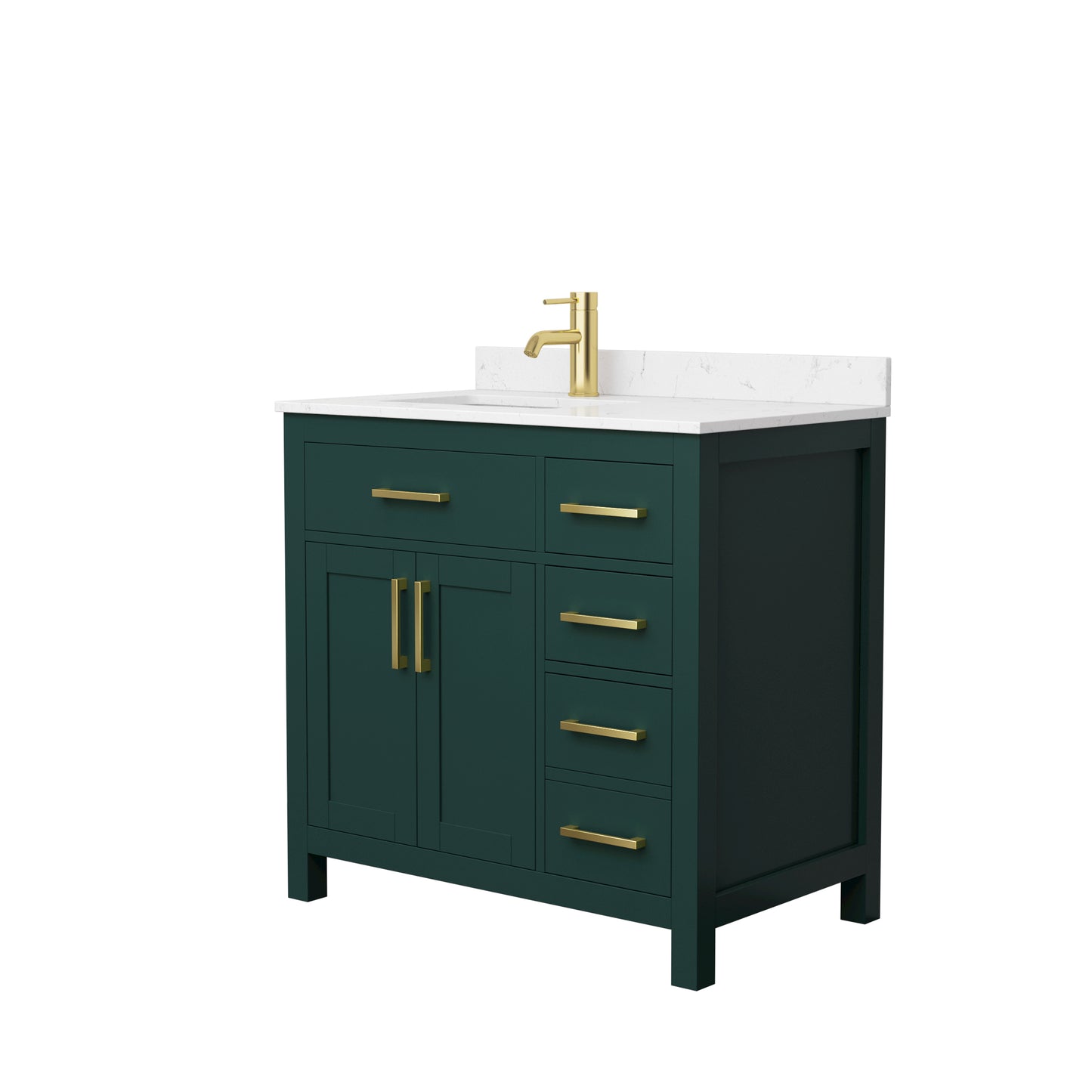 Beckett 36" Single Vanity in Green, Carrara Cultured Marble Top, Gold Trim