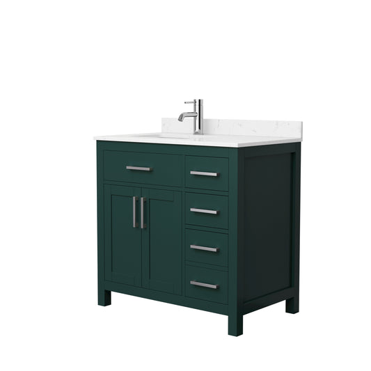 Beckett 36" Single Vanity in Green, Carrara Cultured Marble Top, Nickel Trim