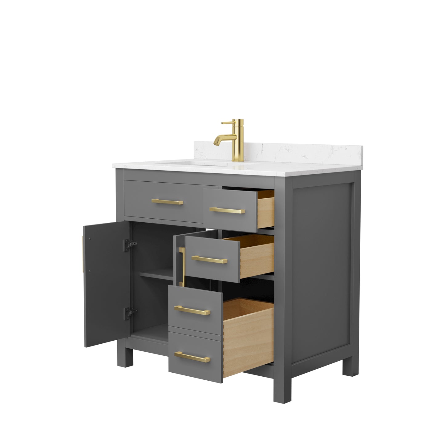 Beckett 36" Single Vanity in Dark Gray, Carrara Cultured Marble Top, Gold Trim
