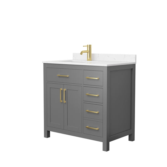 Beckett 36" Single Vanity in Dark Gray, Carrara Cultured Marble Top, Gold Trim