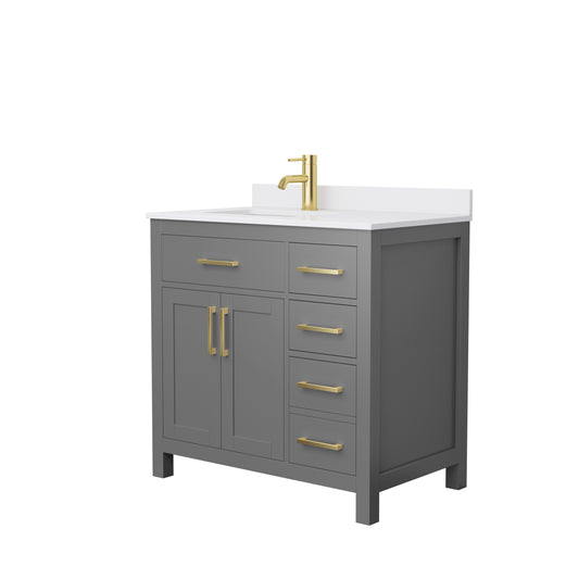 Beckett 36" Single Vanity in Dark Gray, White Cultured Marble Top, Gold Trim
