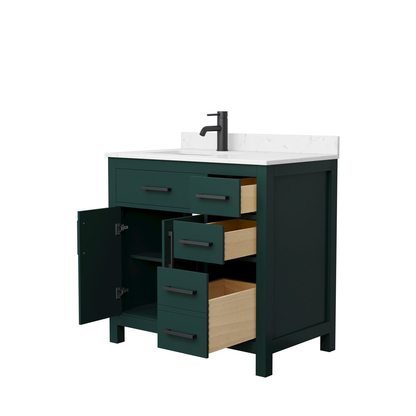 Beckett 36" Single Vanity in Green, Carrara Cultured Marble Top, Black Trim
