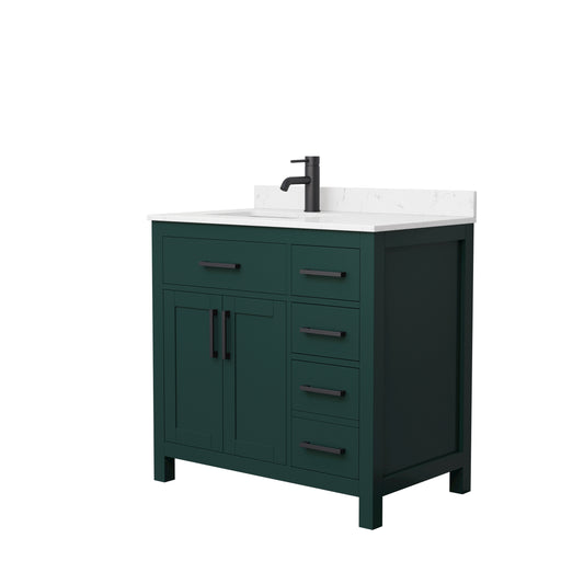 Beckett 36" Single Vanity in Green, Carrara Cultured Marble Top, Black Trim