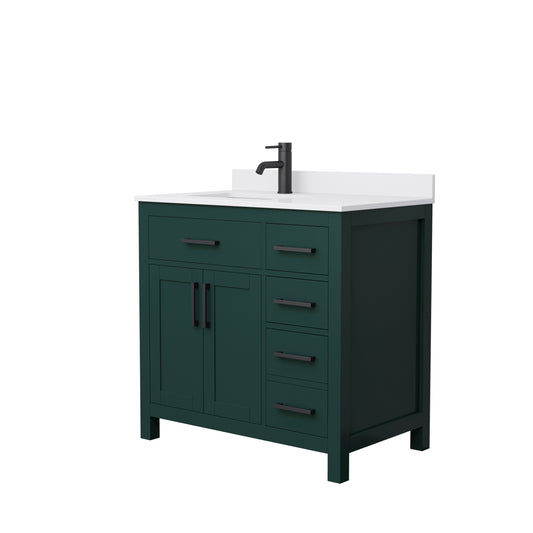 Beckett 36" Single Vanity in Green, White Cultured Marble Top, Black Trim