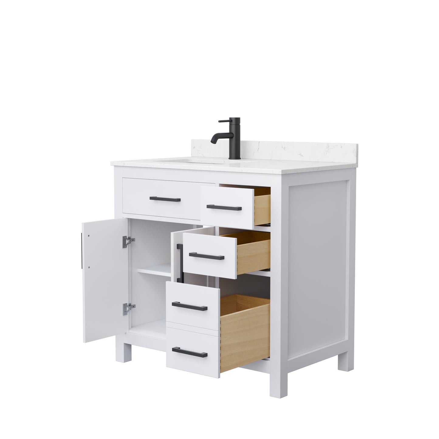 Beckett 36" Single Vanity in White, Carrara Cultured Marble Top, Black Trim
