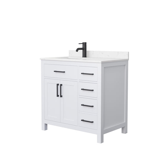 Beckett 36" Single Vanity in White, Carrara Cultured Marble Top, Black Trim