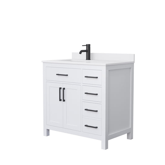 Beckett 36" Single Vanity in White, White Cultured Marble Top, Black Trim