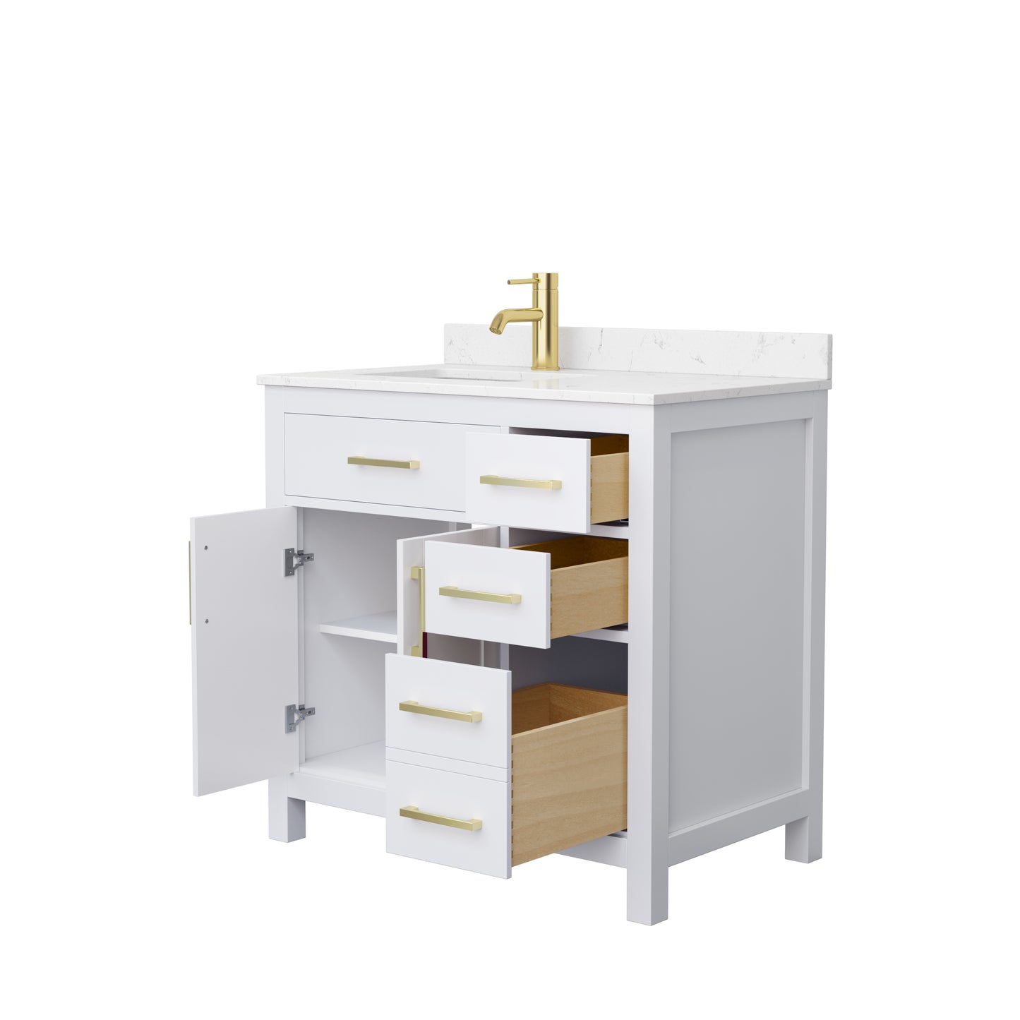 Beckett 36" Single Vanity in White, Carrara Cultured Marble Top, Gold Trim