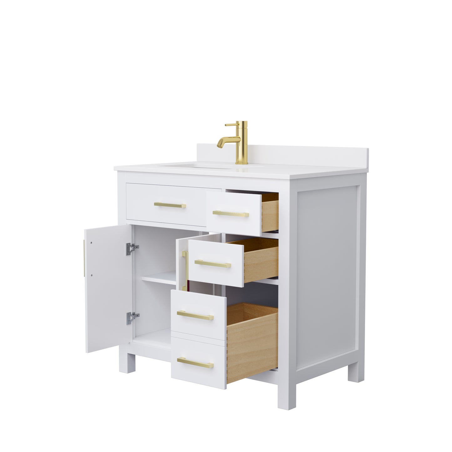 Beckett 36" Single Vanity in White, White Cultured Marble Top, Gold Trim