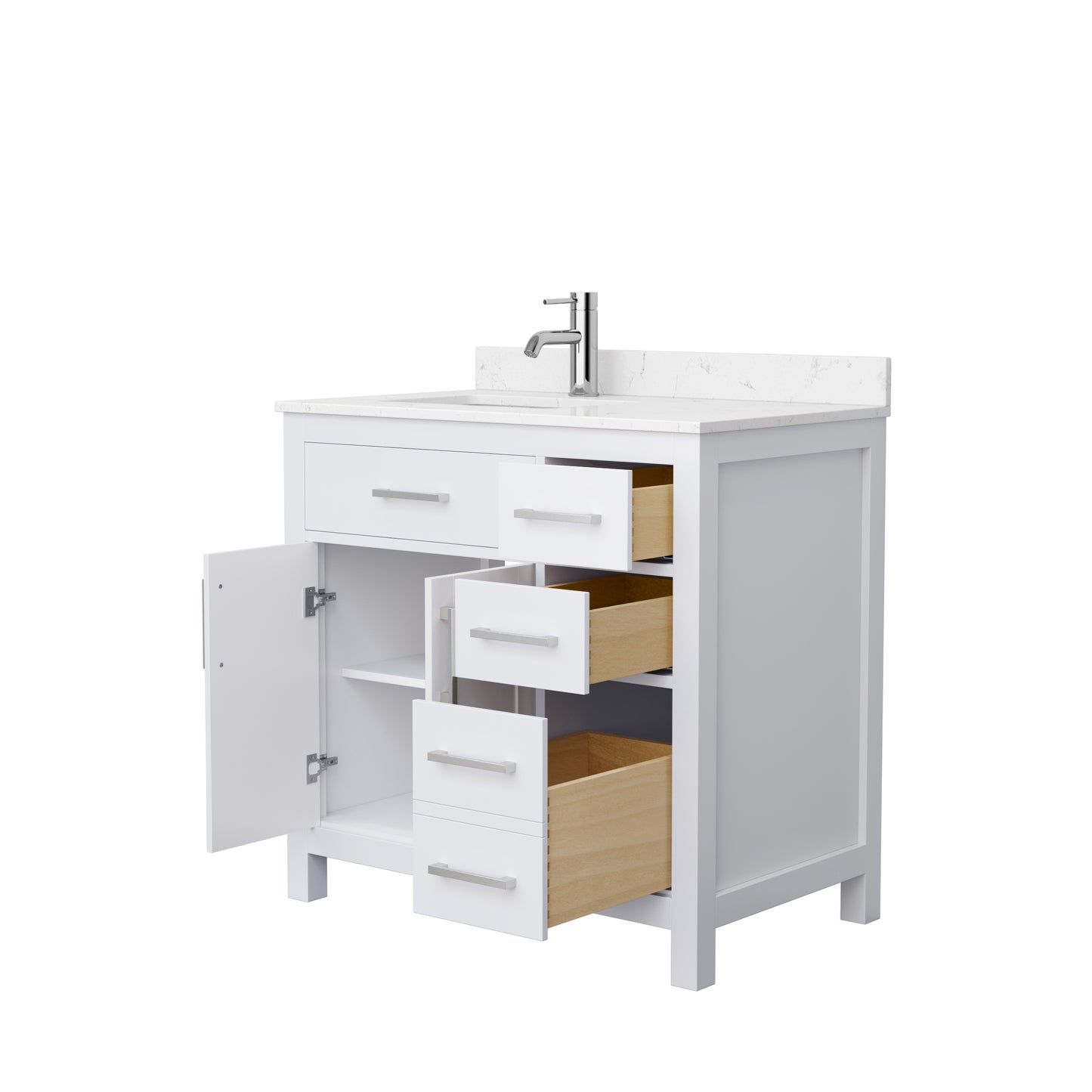 Beckett 36" Single Vanity in White, Carrara Cultured Marble Top, Nickel Trim