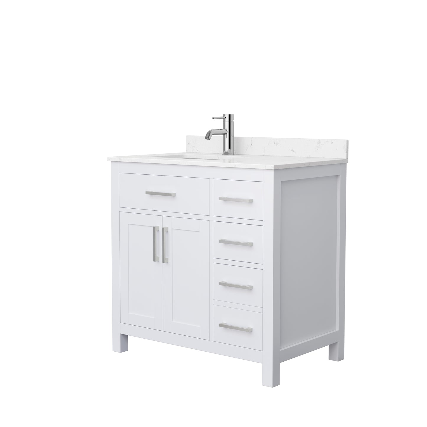 Beckett 36" Single Vanity in White, Carrara Cultured Marble Top, Nickel Trim