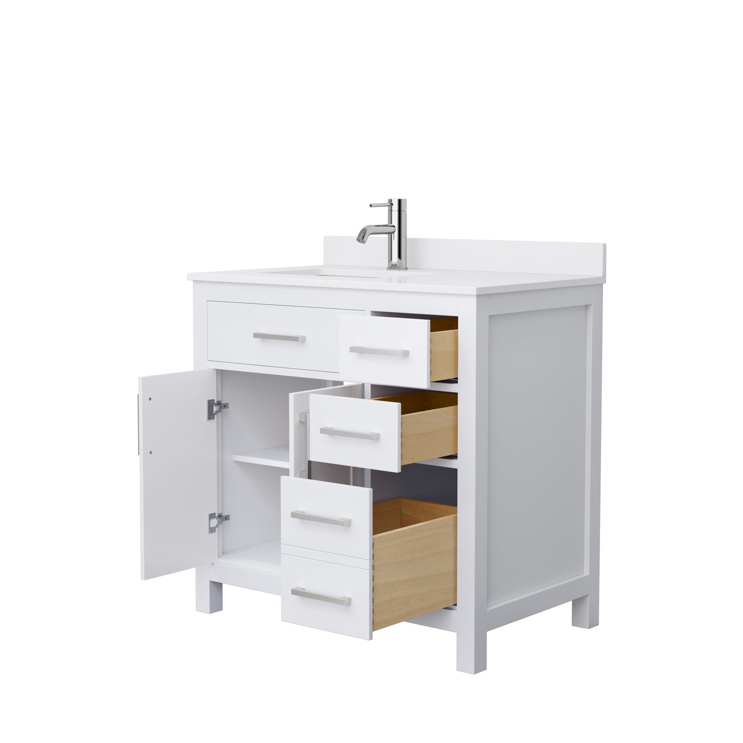Beckett 36" Single Vanity in White, White Cultured Marble Top, Nickel Trim