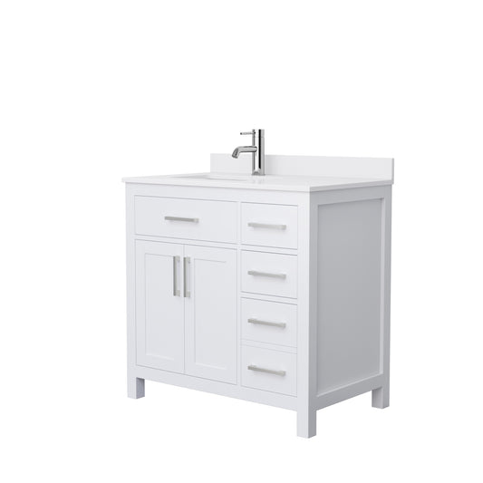 Beckett 36" Single Vanity in White, White Cultured Marble Top, Nickel Trim
