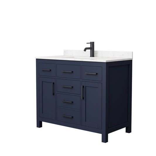 Beckett 42" Single Vanity in Dark Blue, Carrara Cultured Marble Top, Black Trim